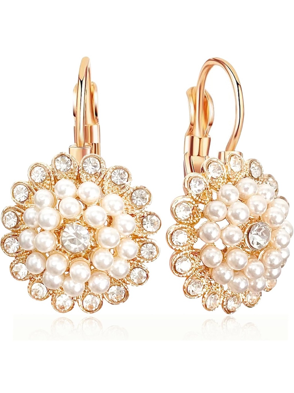 Anthropologie Gold Pearl & Crystal Cluster Drop Earrings